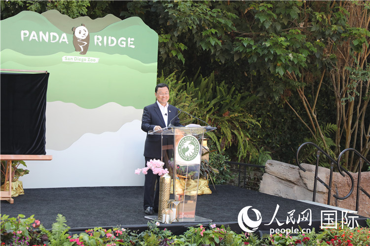 1、當(dāng)?shù)貢r(shí)間8月8日，美國(guó)加利福尼亞州圣迭戈動(dòng)物園舉行大熊貓新館開館儀式。中國(guó)駐美大使謝鋒發(fā)表致辭。 人民網(wǎng)記者 李志偉攝